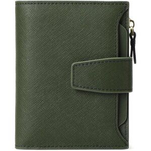 Small Women Wallet Genuine Leather RFID Blocking Bifold Zipper Pocket